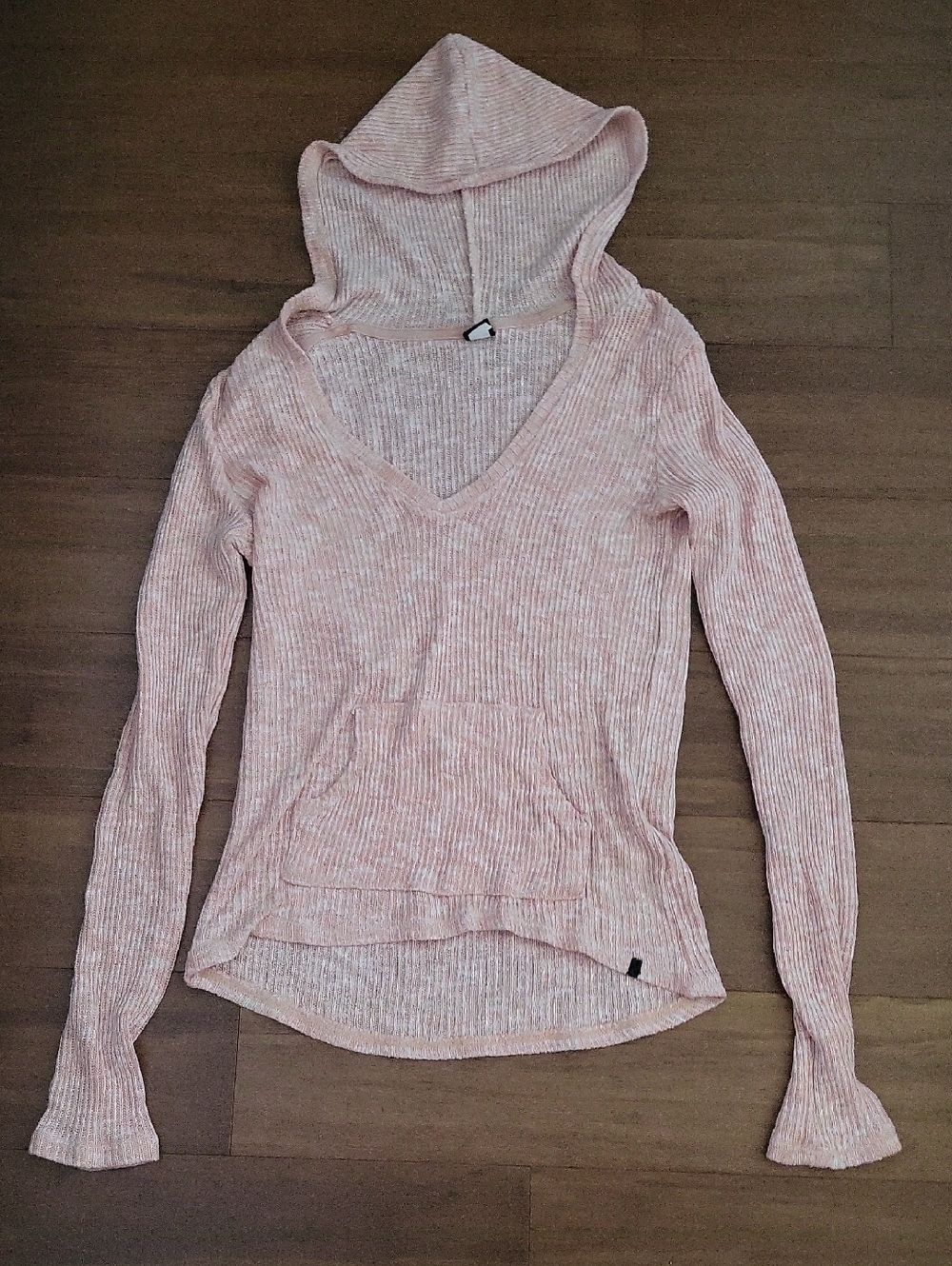 Volcom Women's Light Pink V-Neck Hooded Sweater